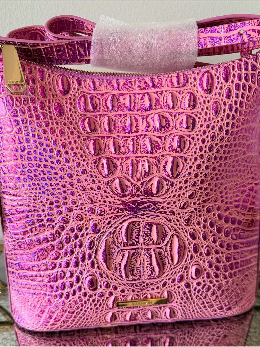 Brahmin Metallic Pink Croco-Embossed Crossbody Bag-Empower nwt